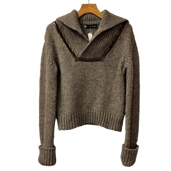 DSQUARED2 Wool Alpaca Blend Sailor Shawl Neck Collar Thick Knit Sweater Taupe M - Picture 1 of 8